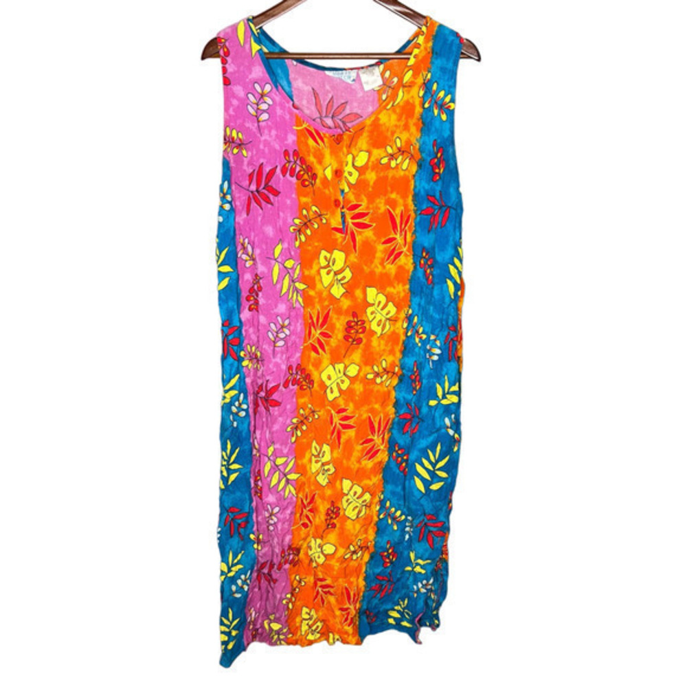 VINTAGE bright Hawaiian print multicolor floral nightgown lounge plus size 1X